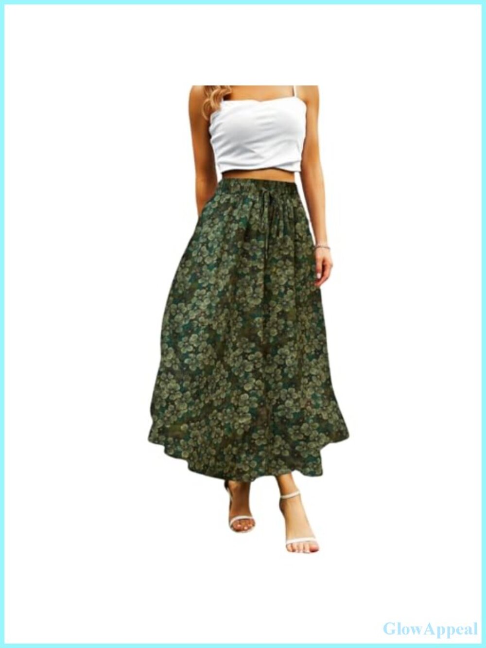 Maxi Skirts for Women with Pockets Long A-Line Full Skirt Elastic Waistband